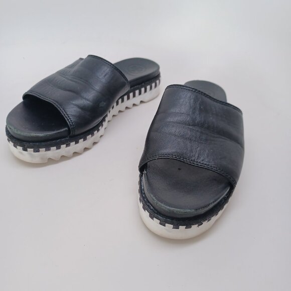 Tory Burch Slides Black Leather Open Toe Sandals Womens 5.5 - Picture 8 of 16